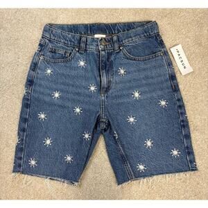 NWT Pacsun Kids Medium Blue Sun Embroidery Long Denim Shorts Size 10